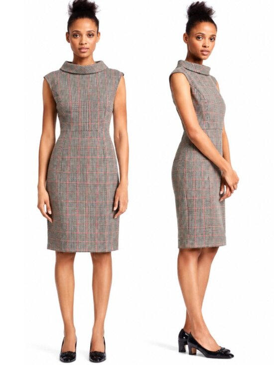 Brooks Brothers Dresses & Skirts - Brooks Brothers Wool Houndstooth Sheath Dress Cowl Neck 2P Black Red
